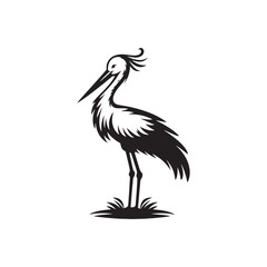 Minimalist Stork Bird Vector: Black Vector Silhouette of a Stork- Illustration of Stork Bird - Bird Vector Silhouette.