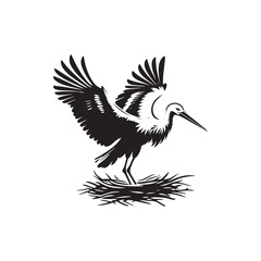 Minimalist Stork Bird Vector: Black Vector Silhouette of a Stork- Illustration of Stork Bird - Bird Vector Silhouette.