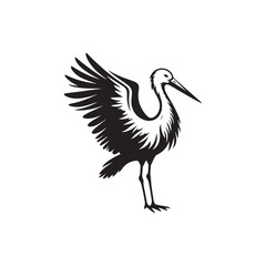 Minimalist Stork Bird Vector: Black Vector Silhouette of a Stork- Illustration of Stork Bird - Bird Vector Silhouette.