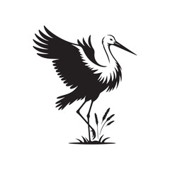Minimalist Stork Bird Vector: Black Vector Silhouette of a Stork- Illustration of Stork Bird - Bird Vector Silhouette.