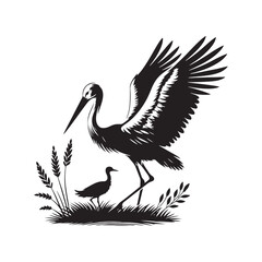 Minimalist Stork Bird Vector: Black Vector Silhouette of a Stork- Illustration of Stork Bird - Bird Vector Silhouette.
