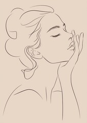 Elegant minimalistic line art of a woman's profile with intricate details, perfect for modern design and aesthetic projects.