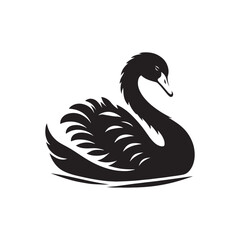 Swan Vector: Black Vector Silhouette of a Swan- Swan Illustration.