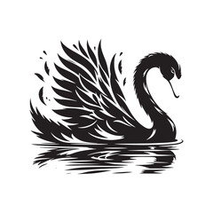 Swan Vector: Black Vector Silhouette of a Swan- Swan Illustration.