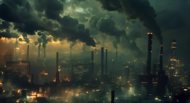 a future where night skies are perpetually darkened by pollution, hiding the stars,