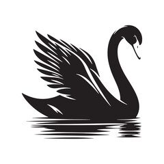 Swan Vector: Black Vector Silhouette of a Swan- Swan Illustration.
