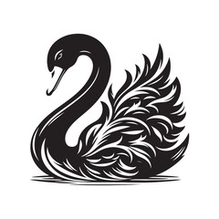 Swan Vector: Black Vector Silhouette of a Swan- Swan Illustration.