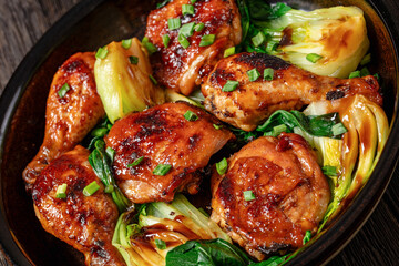 roasted asian glazed chicken thighs with bok choy
