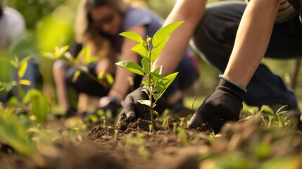 Community Tree Planting Event: Illustrate a group of volunteers planting trees in a local park or green space as part of a community-led reforestation initiative to combat deforestation.