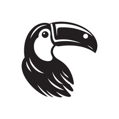 Minimal Toucan Bird Vector: Black Vector Silhouette of a Toucan, Exotic Beauty Captured in Bold Contours- Toucan Bird Illustration.