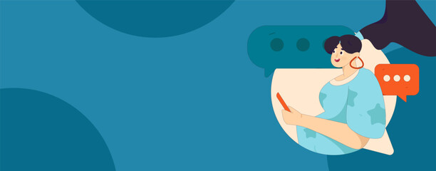 Virtual characters social communication concept business flat vector hand drawn illustration
