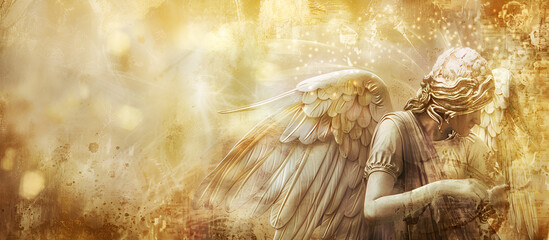 A textured image of a golden female angel gazing Golden Halo Angel Ring Vector