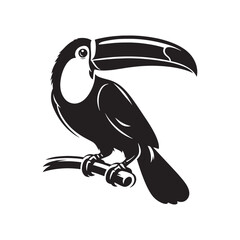 Minimal Toucan Bird Vector: Black Vector Silhouette of a Toucan, Exotic Beauty Captured in Bold Contours- Toucan Bird Illustration.
