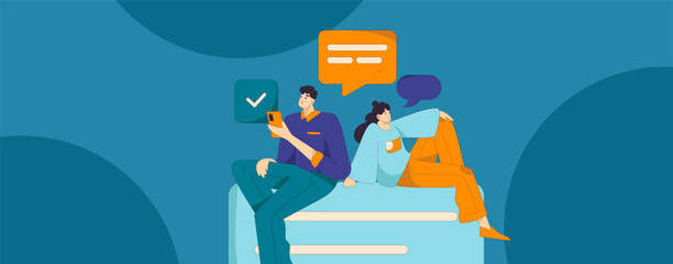 Virtual characters social communication concept business flat vector hand drawn illustration
