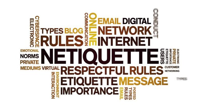 Netiquette animated word cloud;text design animation tag kinetic typography seamless loop.