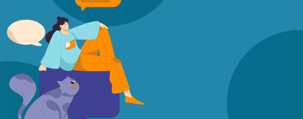 Virtual characters social communication concept business flat vector hand drawn illustration
