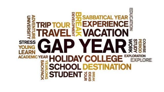 Gap Year animated word cloud;text design animation tag kinetic typography seamless loop.