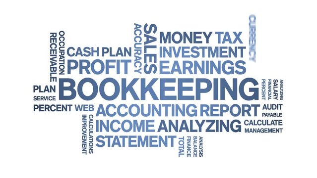 Bookkeeping animated word cloud;text design animation tag kinetic typography seamless loop.