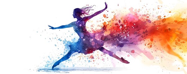 Expressive Dancer in Fluid Watercolor Motion with Vibrant Splashes and Drips