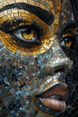 Elegant Abstract Female Portrait in Gold and Black Mosaic Generative AI