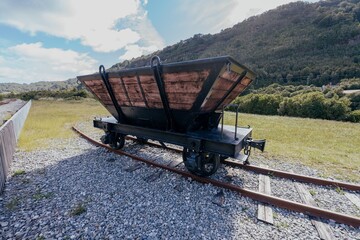 Mining railcar at the abandoned historic Brunner Mine, Greymouth, West Coast, New Zealand.