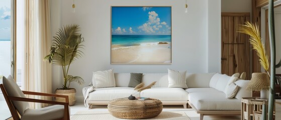 Frame mockup, a fusion of modern design and coastal charm, perfect for a unique living room ambiance that stands out