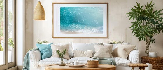 Frame mockup, a fusion of modern design and coastal charm, perfect for a unique living room ambiance that stands out