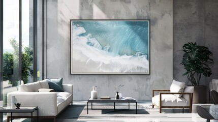 Frame mockup, envision the rhythmic waves of the sea, adding depth and movement to the interior design