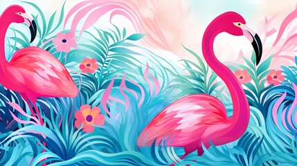 Abstract pattern background design with flamingo in watercolor texture, combining vibrant colors and intricate motifs for a stunning visual effect