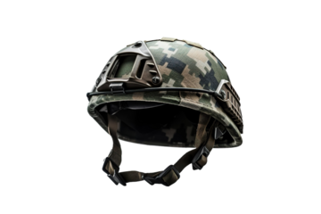 Stealth Guardian: A Camouflage Helm on White or PNG Transparent Background.