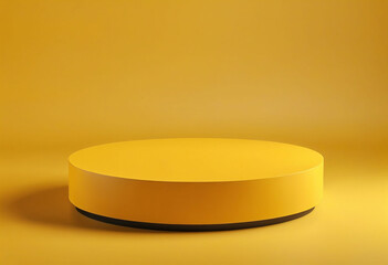 Empty pedestal display on yellow background with stand for product show or presentation