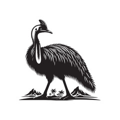 Cassowary Vector Silhouette: Black Vector Silhouette of a Cassowary, Symbolizing Strength and Majesty in Nature- Cassowary Illustration.