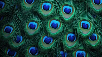 Obraz premium Background of peacock feathers. The background is in an abstract style. A pattern of feathers. An exotic bird.