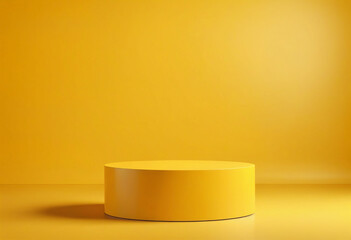 Empty pedestal display on yellow background with stand for product show or presentation