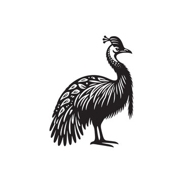 recommend clip art: Cassowary Vector Silhouette: Black Vector Silhouette of a Cassowary, Symbolizing Strength and Majesty in Nature- Cassowary Illustration.