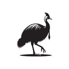Cassowary Vector Silhouette: Black Vector Silhouette of a Cassowary, Symbolizing Strength and Majesty in Nature- Cassowary Illustration.