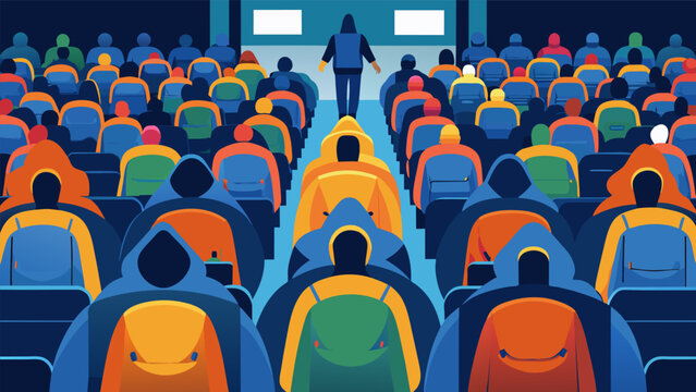 A sea of backpacks and hoodies fills the school auditorium as students settle in for the assembly.. Vector illustration