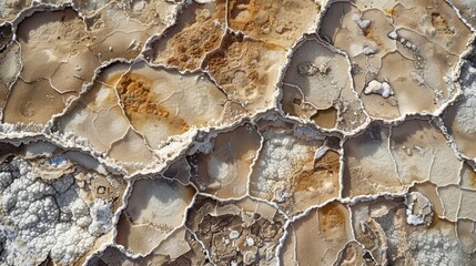 Fototapeta premium The intricate patterns formed by the salt crystals resemble a giant mosaic adding a touch of art to the barren landscape.