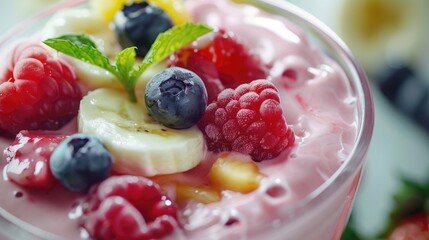 Health Living Concept Close up of a Fruit Yogurt Smoothie
