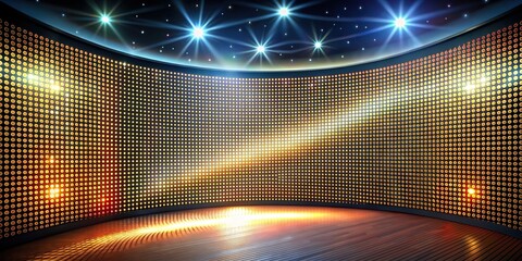 Curved cinema glittering diode pixel technology modern backdrop with light panel concave monitor digital texture