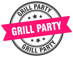 grill party stamp. grill party label on transparent background. round sign