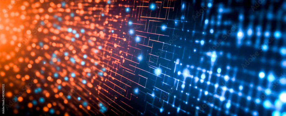Poster abstract digital concept glowing lines blocks dark background suggesting data flow network connectio