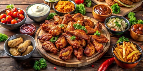 Chicken wings, barbecue and fried chicken restaurant food elements collection in format