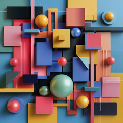 Set of colorful geometric compositions, 3d render