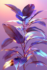 Colorful Iridescent Foliage Against Gradient Background in Surreal Setting