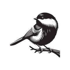 Chickadee Bird Vector: Black Vector Silhouette of a Chickadee, Radiating Joy in Simplistic Elegance- Chickadee Bird Illustration.