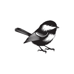 Chickadee Bird Vector: Black Vector Silhouette of a Chickadee, Radiating Joy in Simplistic Elegance- Chickadee Bird Illustration.
