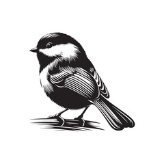 Chickadee Bird Vector: Black Vector Silhouette of a Chickadee, Radiating Joy in Simplistic Elegance- Chickadee Bird Illustration.