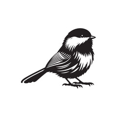 Chickadee Bird Vector: Black Vector Silhouette of a Chickadee, Radiating Joy in Simplistic Elegance- Chickadee Bird Illustration.