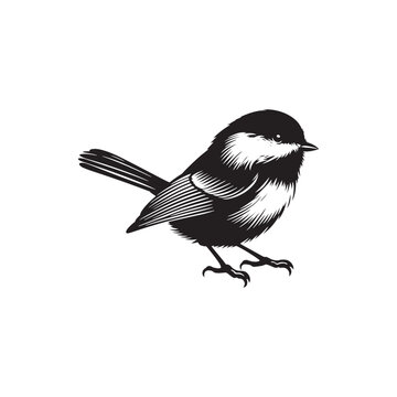 recommend clip art: Chickadee Bird Vector: Black Vector Silhouette of a Chickadee, Radiating Joy in Simplistic Elegance- Chickadee Bird Illustration.